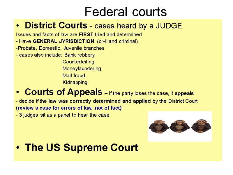 Federal courts Common Pleas Courts – trial courts (courts of original jurisdiction) - Issues